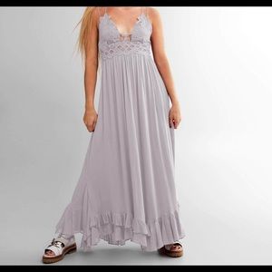 Free People Adella CrochetMaxi Slip Dress Stardust Light Lilac Grey Size S NWT.